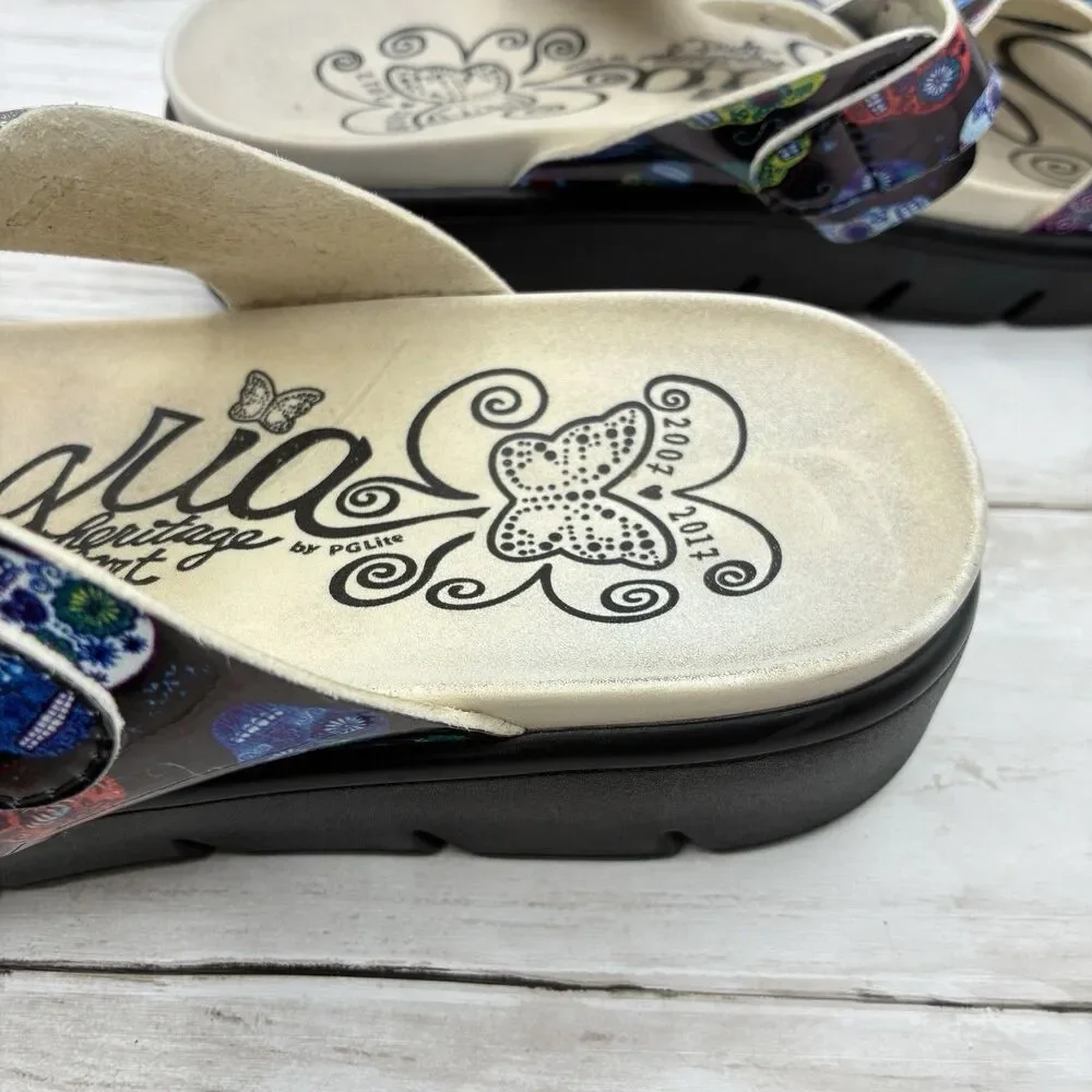 Alegria Vita Womens Slide Sandals Size 38 US 7.5 Sugar Skulls Calavera Platform